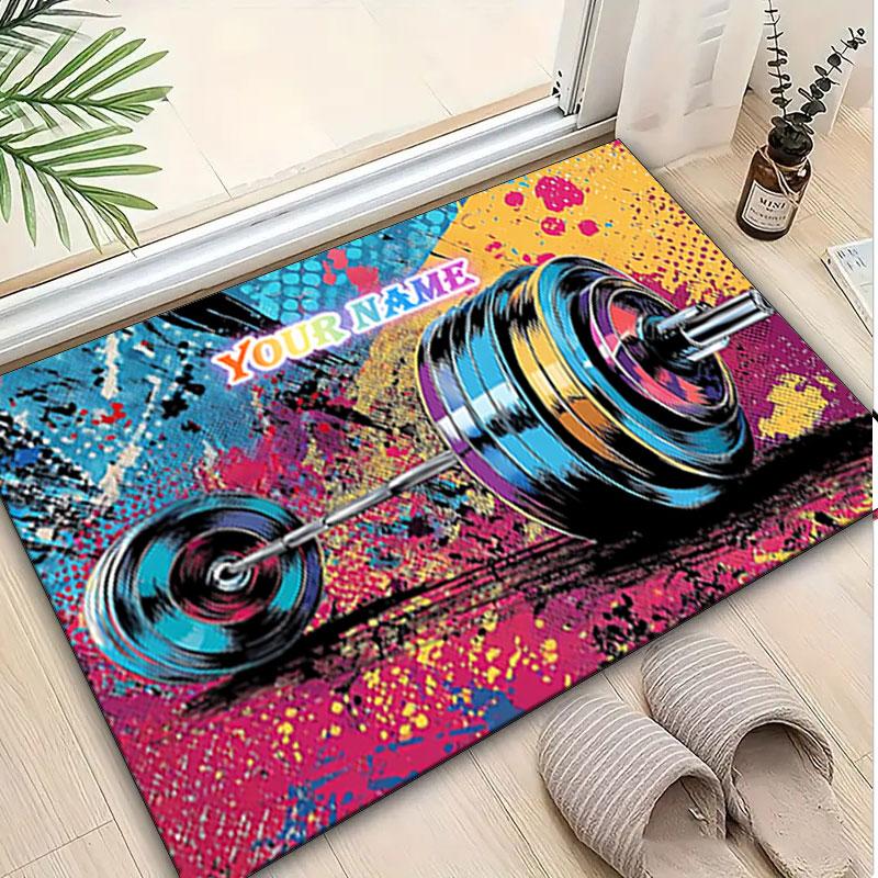 1PC Custom Name "Pop Art Fitness Motivation" Theme Floor Mat Ideal for Living Room, Game Rooms, Office, Bedroom,Floor Mat Playful Design