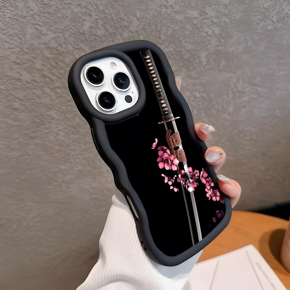 

Katana Samurai Ronin Sakura Phone Case for iPhone 17 16 15 14 13 12 11 Air Pro Max Plus Wavy Edge TPU Colorful Cover Luxury iPhone 13 Pro Max
