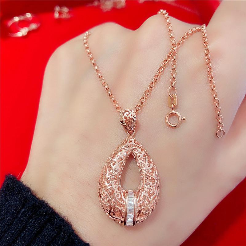 Exquisite Russian Purple Gold Pattern Hollow Pendant, Luxury Rose Gold-Plated Color Gold Water Drop Car Flower Pendant For Women