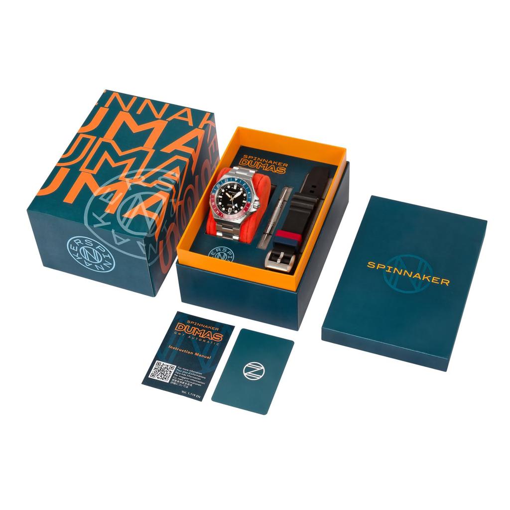 Orologio Dumas Automatico 30 ATM Resistente all'Acqua Vetro Zaffiro Quadrante Nero [SPINNAKER] SP-5119-44 da Uomo [Autentico]