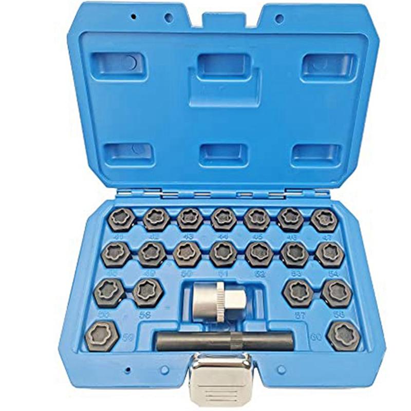 A20F-22Piece Wheel Lock Nut Socket Adapter Set Wheel Anti-Theft Lug Nut Removal Tool Black