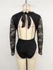 2025 Elegant European & American Lace V-neck Black Jumpsuit with Sexy Hollow Back.