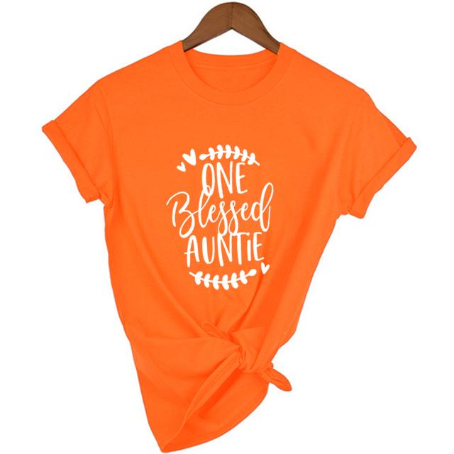 1Pcs Auntie One Blessed Auntie Printed Arrival Funny Casual Short Sleeves Thanksgiving Shirts Family Group
