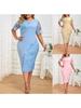 Plus Size Summer Fashion Lace Splice Party Dress Women's Solid Round Neck Short Sleeve Pencil Dress Elegant Commuter Dress