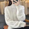 Women's Thickened Pure Wool Sweater - Half-High Collar, Full Body Cable Knit, Loose Fit, Versatile Drop Shoulder Design.