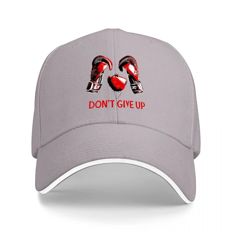 Dont Give Up Boxing Gloves Embroidered Black Baseball Cap With Red Detailing And White Trim Sporty Design For Fans And Trainers