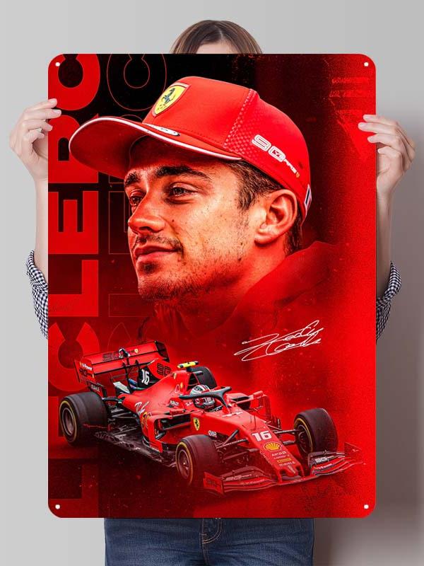 Charles Leclerc Rennfahrer Poster F1 Rennsport Metallschilder Wandkunst Wandbild Benutzerdefinierte Blechschilder für Wandkunst Dekoration Vintage Metallschild