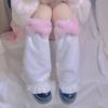 Long Foot Cover Leg Warmers Goth Anime Sweet Pink Bowknot Cosplay Ruffled Hem Plush Knee High Socks for Women Girls