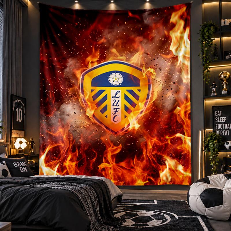 Tapeçaria de Parede Estampa de Futebol Leeds United Tecido para Sala de Estar Quarto Decoração de Casa