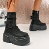 Fashion Belt Buckle Ankle Motorcycle Boots Platform Round Toe Height Increasing Lace-Up Fashion Concise Sexy Women Chunky Shoes New
