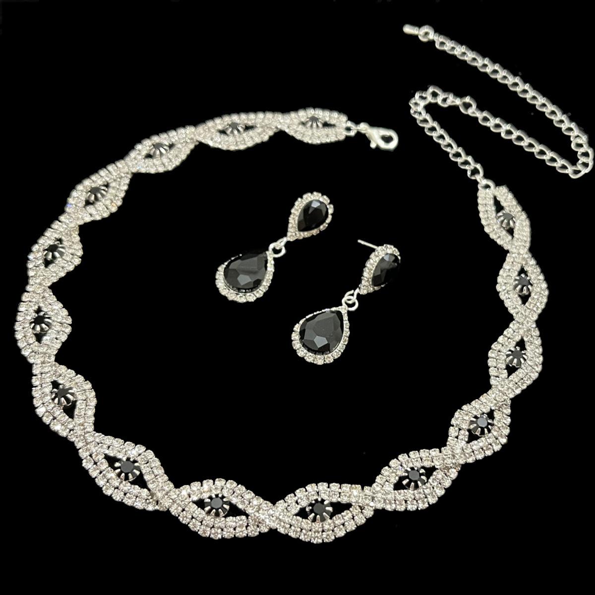 

Модное индивидуальное тканое ожерелье со стразами, браслет, серьги с каплями воды, комплект красных, зеленых, черных бриллиантов, блестящие свадебные украшения