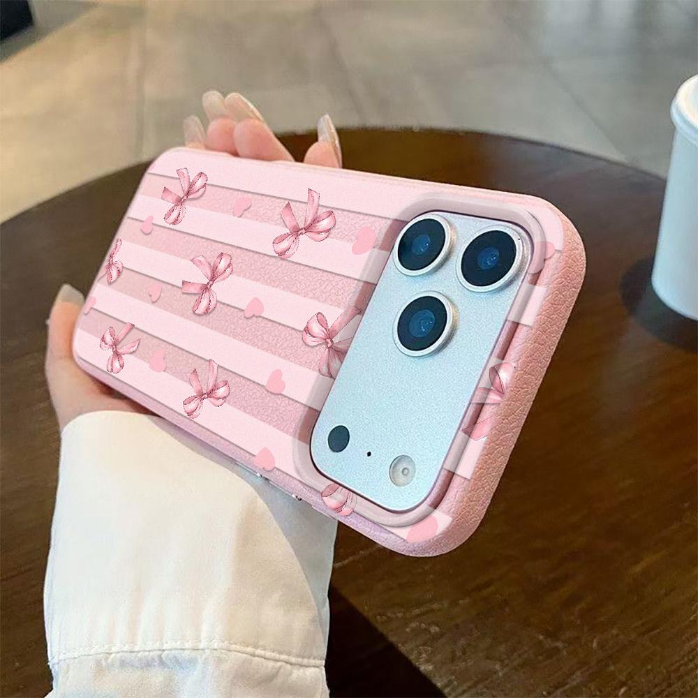 For Iphone 16 Pro Max Matte Semi Striped Bow Phone Case For IPhone 16e 15 14 13 12 11 Pro 16 Plus Air Cover Funda