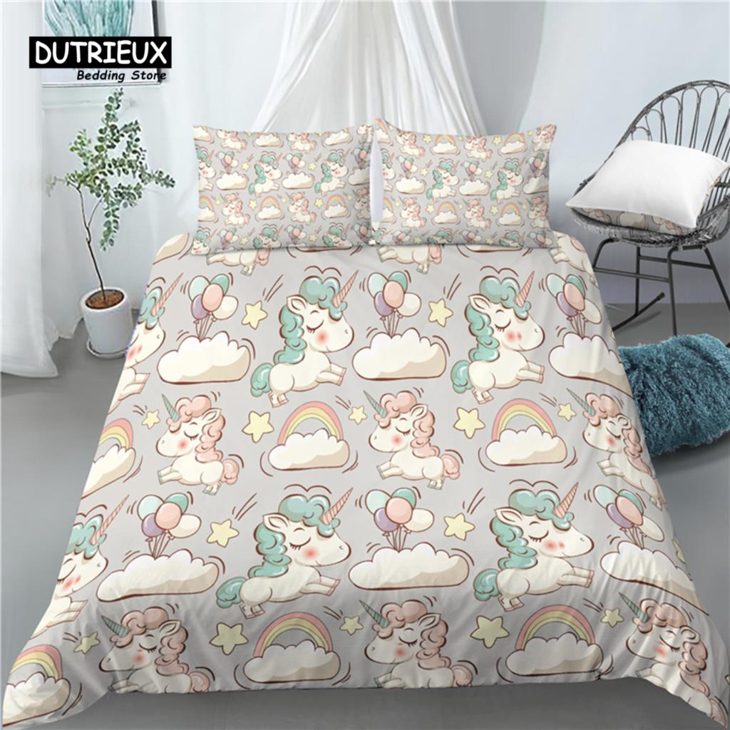 

Домашняя жизнь Роскошь 3D мультяшный единорог принт 2/3 шт мягкий пододеяльник наволочка постельное белье комплекты для детей размер Queen и King EU/US/AU EU single(135x200cm)