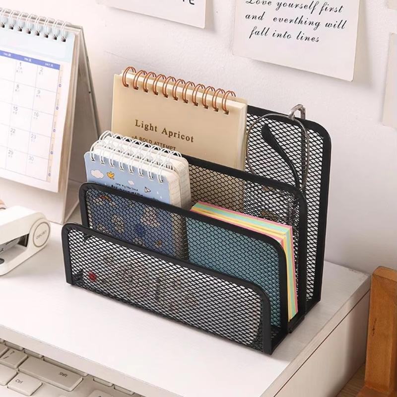 Papers Trays Notebook Stand Rack Desk 3-Layer Black Metal Iron Mesh Holder Magazine Document File Book Rack Organizer Office