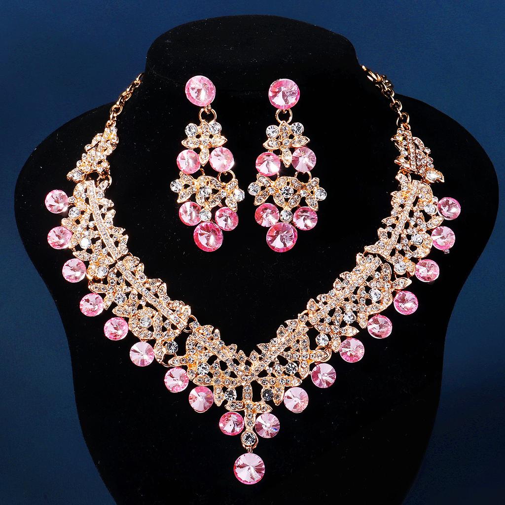 European and American Retro Necklace Earrings Set Bridal Wedding Banquet Dress Accessories Exaggerated Luxury Ruby Two-piece Set 2026
