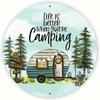 Round Metal Camping Poster Wall Art Garden Kitchen Decor