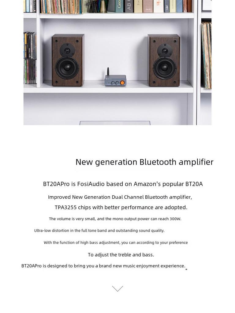 FosiAudio BT20APRO Dual-Channel Bluetooth 5.0 Amplifier with High/Low Frequency Adjustment