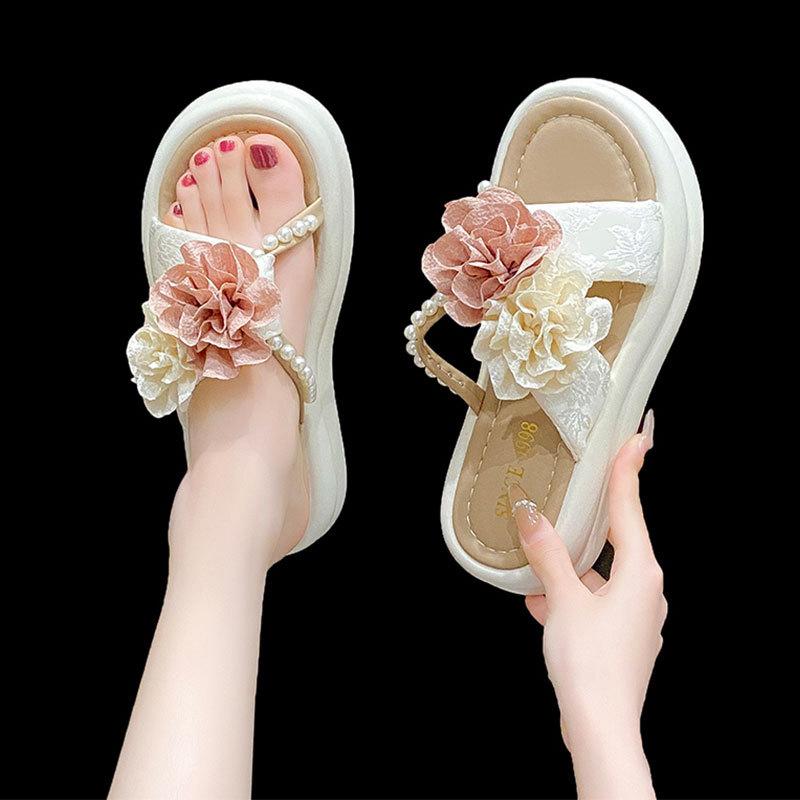 Platform slippers women's summer wear 2025 new flower women's shoes fairy wind summer with skirt sandals woman