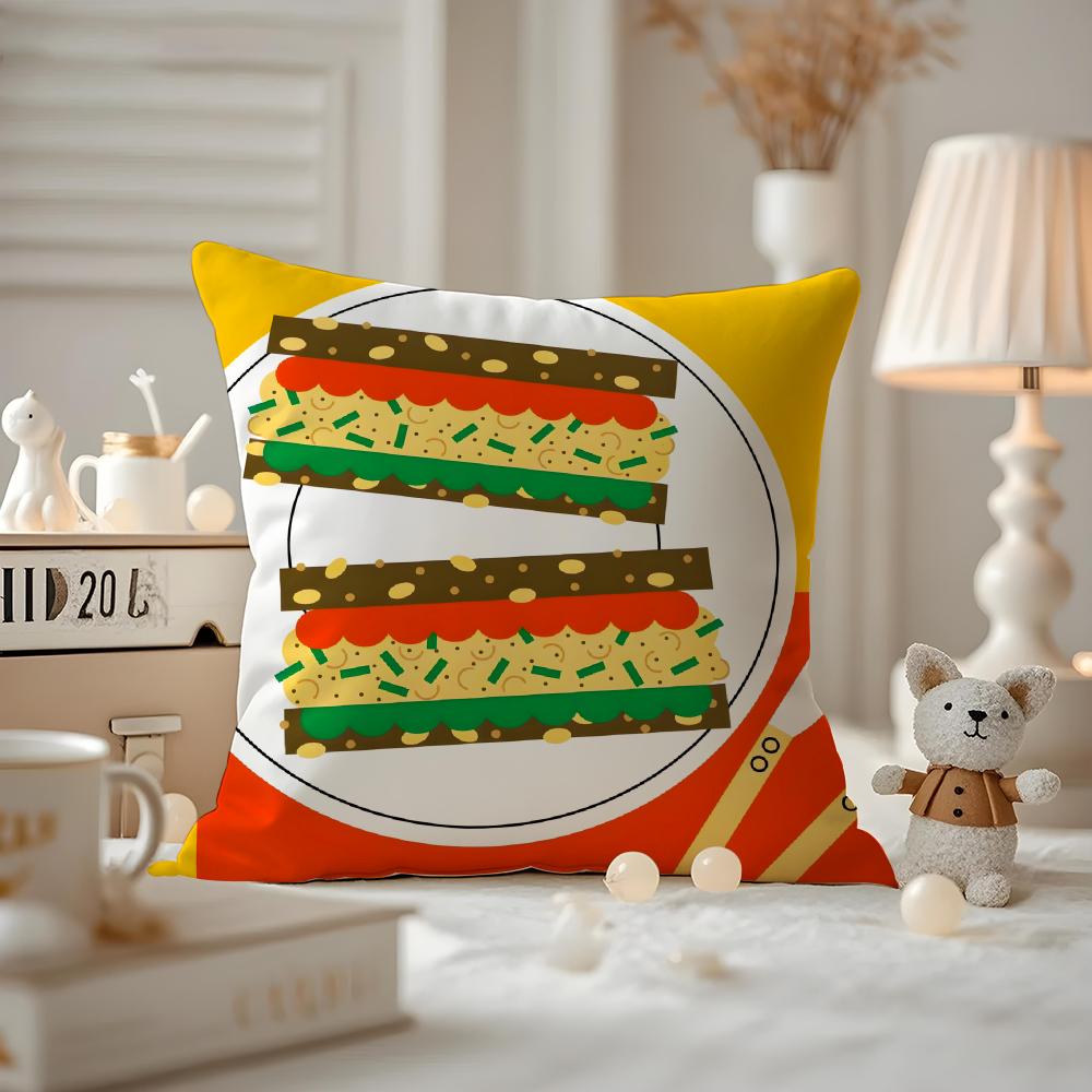 Food Illustration Cushion Cover Anti-dustmite Pillowcase Invisible Zipper Silky Short Plush Sofa Cushion Cover