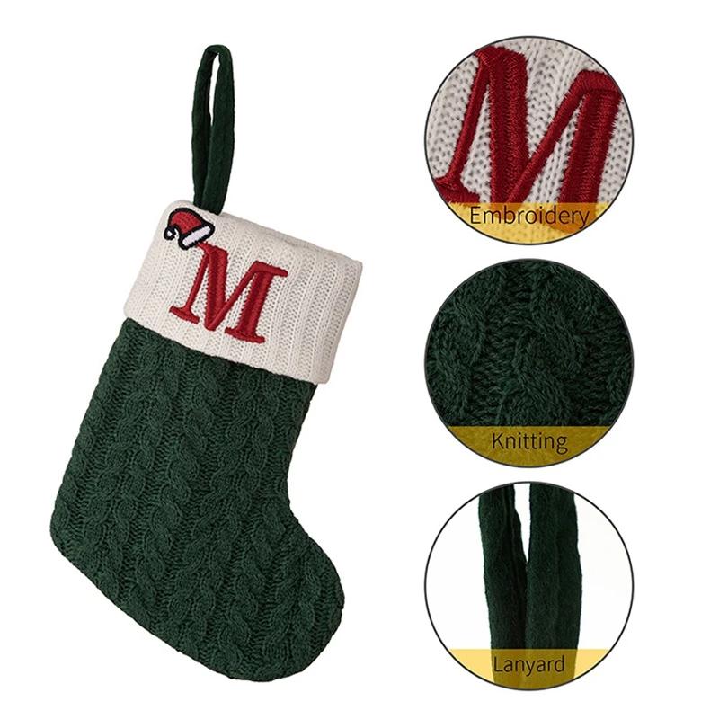 Christmas Stockings Hanging Pendant Christmas Stocks Gift Decoration Alphabet Letter Sock 2026 New Year Decorative Knitting Sock