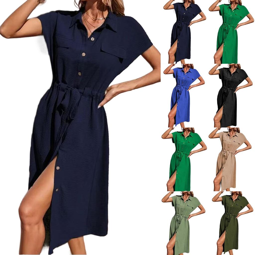 Women's Fashion Casual Cardigan Lapel Tunic Dresses