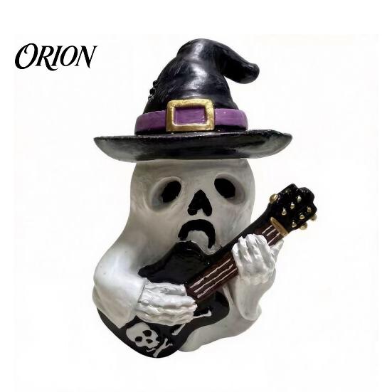 Indoor Outdoor Holiday Ornaments Halloween Resin Ornament, Ghost Owl Pumpkin Shape Figurine, 3D Decorations Decoration, for And Tabletop Decor Guitar