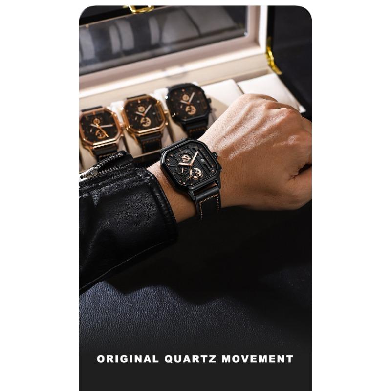 POEDAGAR Luxury Casual Men's Watch Fashion Sports Chronograph Leather Watches Waterproof Luminous Military Wristwatch Gift