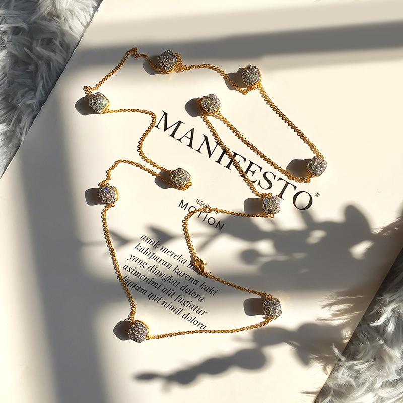 Fashion Beaded Necklaces Long Sweater Chain Necklace Faceted Colorful Candy Fruit Sugar Pendant Crystal Necklace Stainless Steel