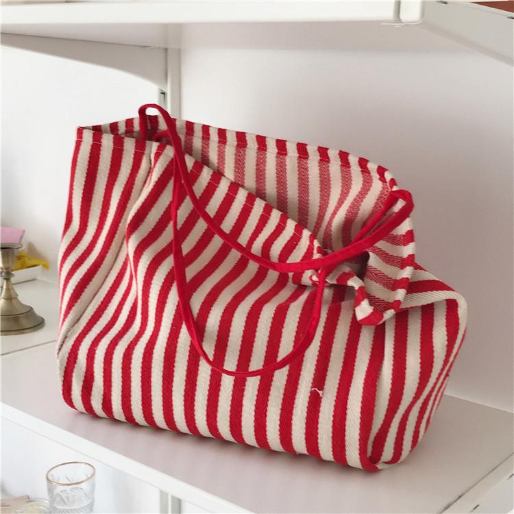 

T large capacity Korean version classic retro striped shoulder bag chic simple canvas bag tide street shot cloth bag