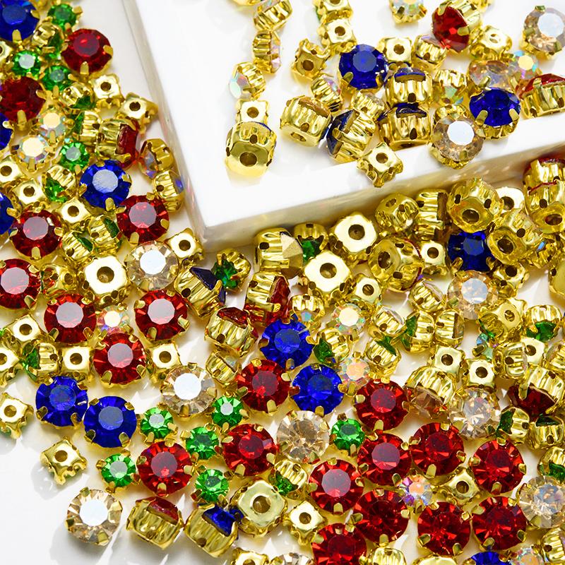 1440pcs Glass Flatback Round Rhinestones with Nickel-Free Metal Base Eco-Friendly Sew-On Stones for Shoes Garments Bags & Hats