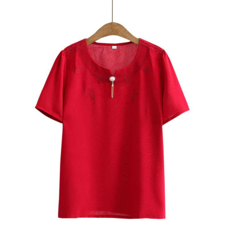 Stylish Spring Two-Piece Set for Middle-Aged Women - Loose Short-Sleeved Top & Bottom