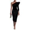 Fashionable Women's Off,shoulder Velvet Slim,fit Bodycon Midi Dress