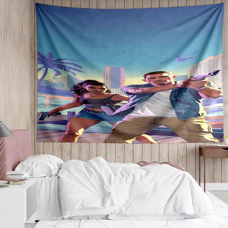 Game Grand Theft Auto Tapestry for Bedroom Aesthetic Classroom Tapestries Wall Hanging for Living Room Dorm Office,Ideal Creative Gift