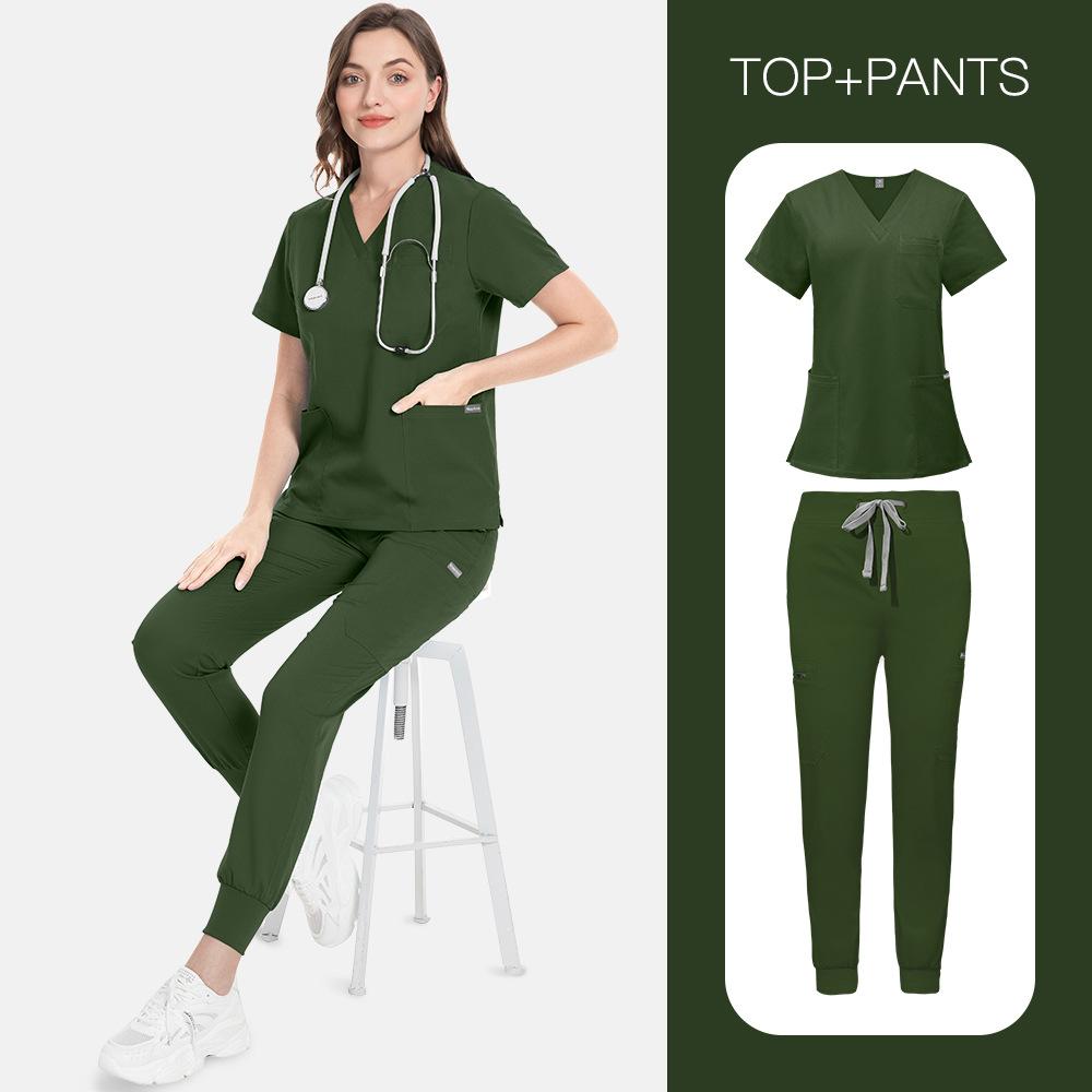 14-Color Scrub Set Women'S High Quality Pocket V-Neck Two-Piece Set Doctor Nurse Uniform Hospital Overalls Thick