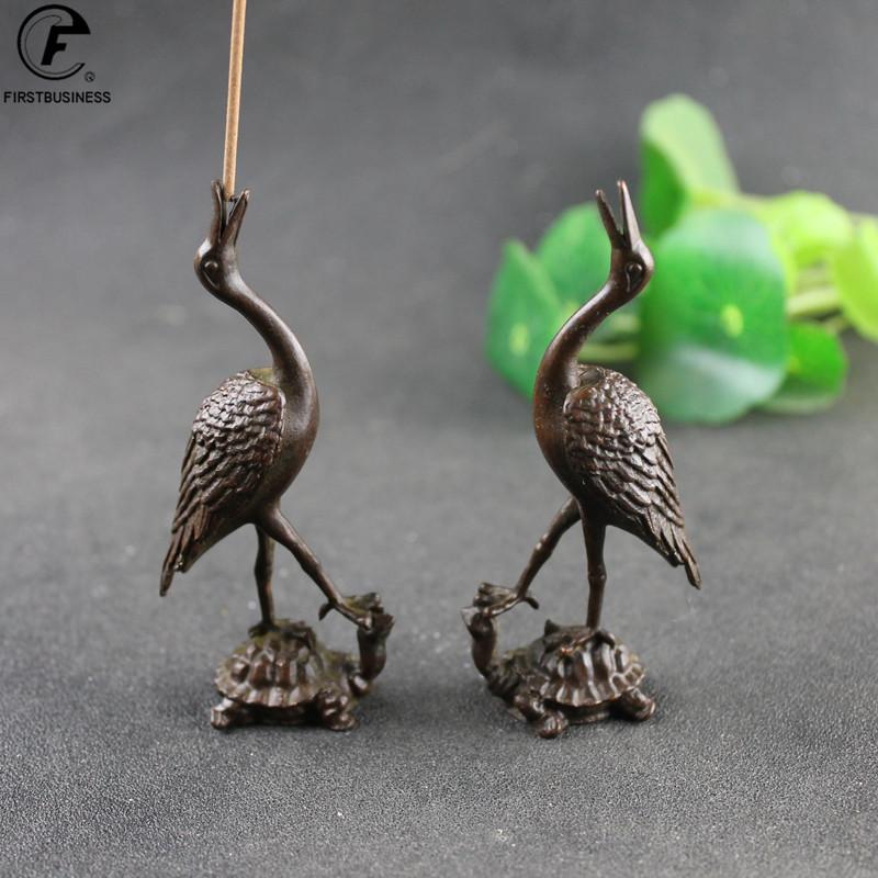Copper Collection Red-crowned Crane Incense Burner Home Decor Small Ornaments Retro Brass Animal Miniature Sculpture Desktop