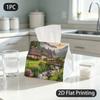 1pc Tissue Box, Rustic Mountain Thatched Cottage Peaceful Vibe Pattern, 2D Flat Printing, Made from Tough Polyester, Easy To Carry, Tissue Container, 