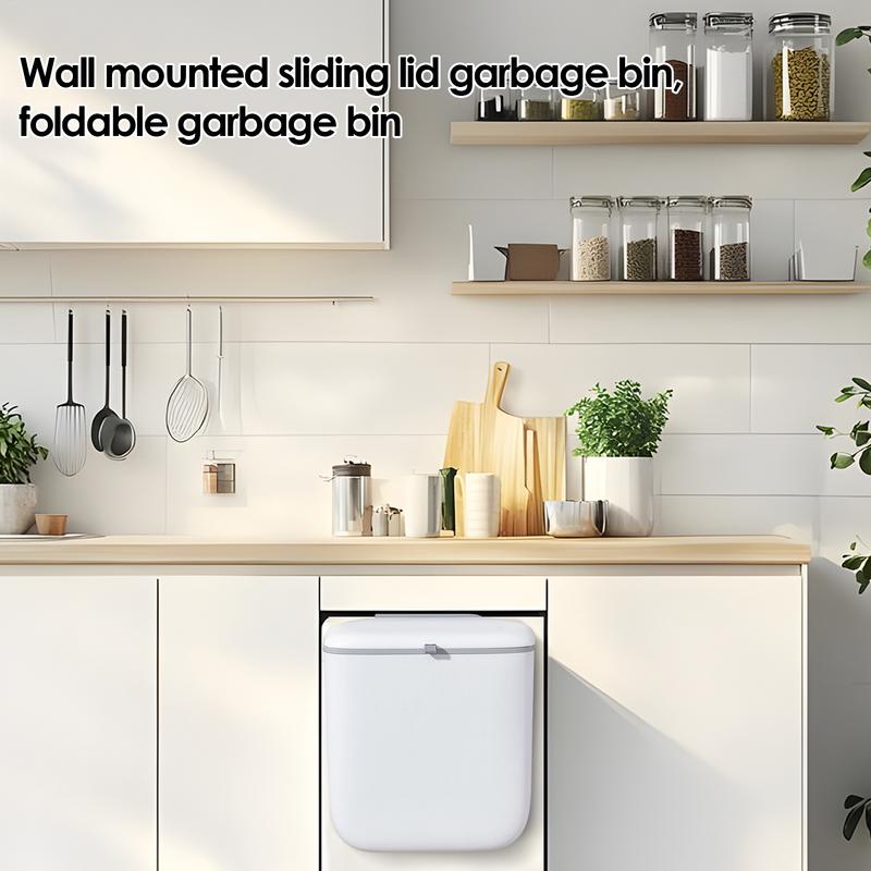 Folding Trash Can Wall Mounted Garbage Bin With Lid For Kitchen Bathroom Toilet Waste Storage Bucket Under Sink Container