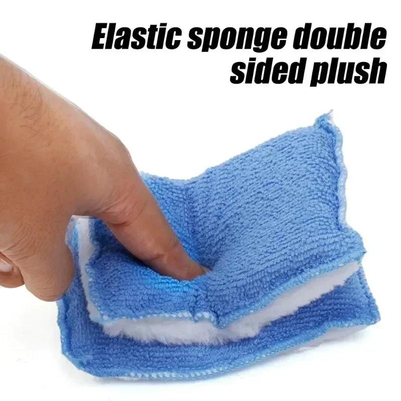 Car Cleaning Sponge 1/4PCS Microfiber Detailing Washer Pad Double Side Imitation Wool Sponges Car Wash Wipe Applicator Padstool