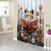 1pc Whimsical Frog with Book In Meadow Watercolor Shower Curtain, Featuring an Anthropomorphic Frog Holding a Book In a Colorf