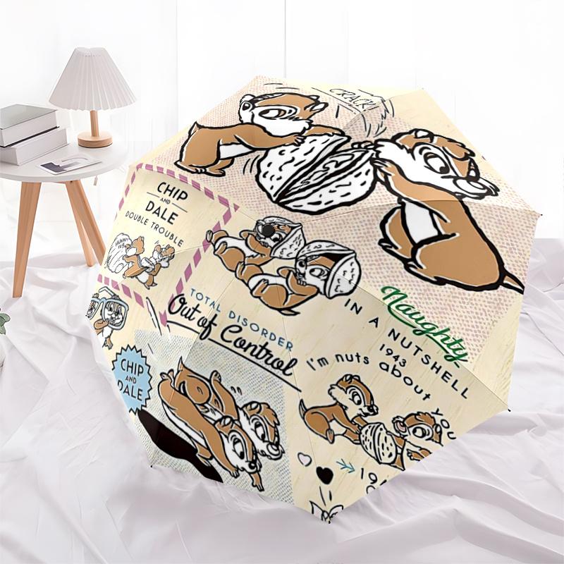 1pc Twin Chip 'n' Dale Pattern Automatic Umbrella is Fashionable and Good-Looking, a Portable 3-Fold Umbrella, Suitable for Travel and Daily