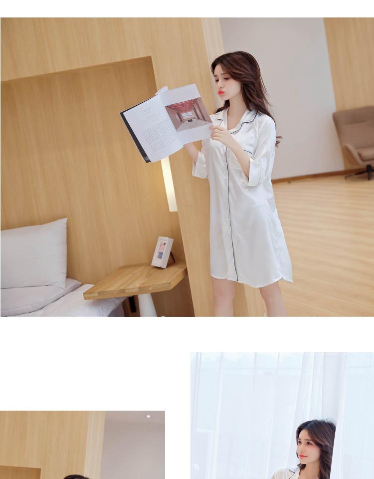 Han Yatong Women's Seven-Sleeve Summer Nightgown - Loose, Sexy, Korean-Style Silk Pajamas