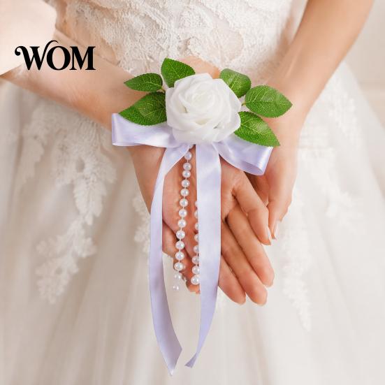 Cost Effective Wedding Decor Artificial White Rose Car Decoration, Door Handle & Rearview Mirror Flower Bouquet Decoration with Satin Ribbon
