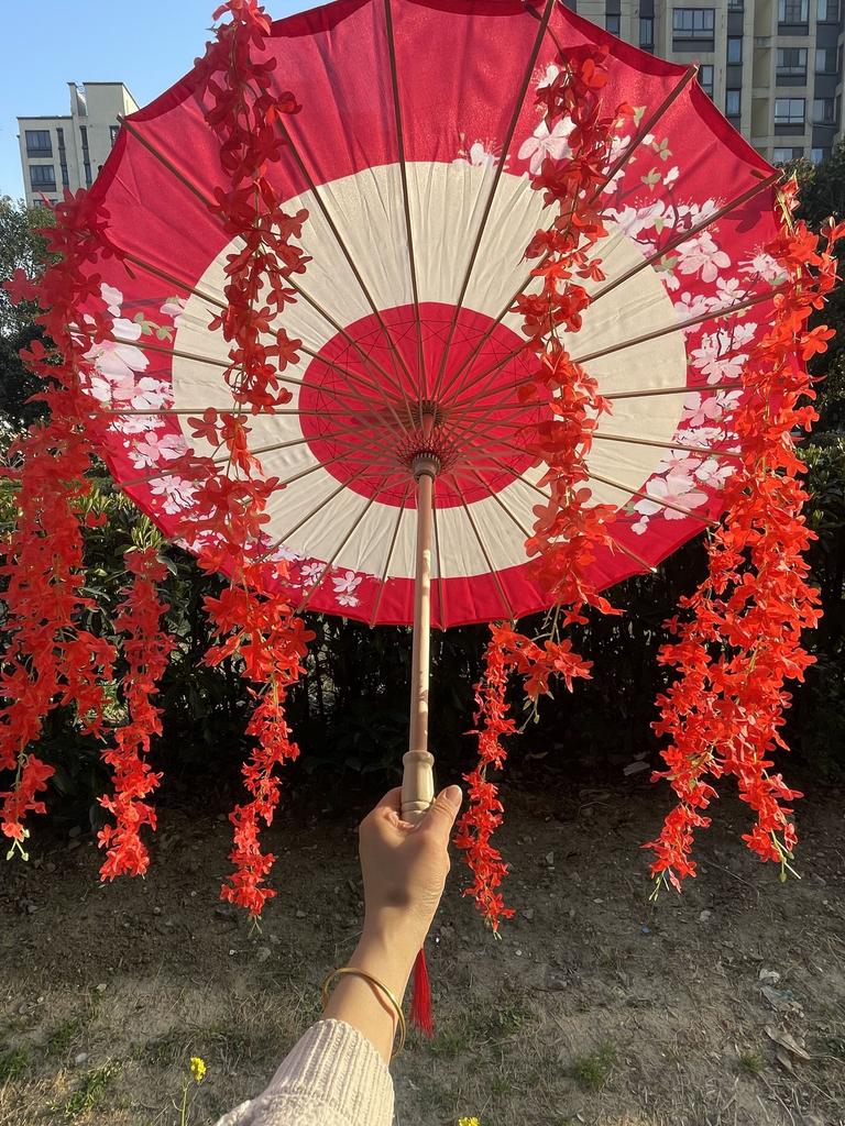 Fioletowy Lawendowy Anime Parasol z Wentylatorem Wiatroodporny Na Plażę Taniec Cosplay Parasol z Papieru Olejnego Parasol Hanfu