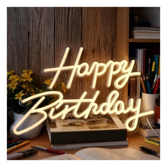 

Happy Birthday Neon Sign USB Powered Dimmable Acrylic LED Happy Birthday Light-up Sign Warm White Birthday Party Wall Decoration Lamp