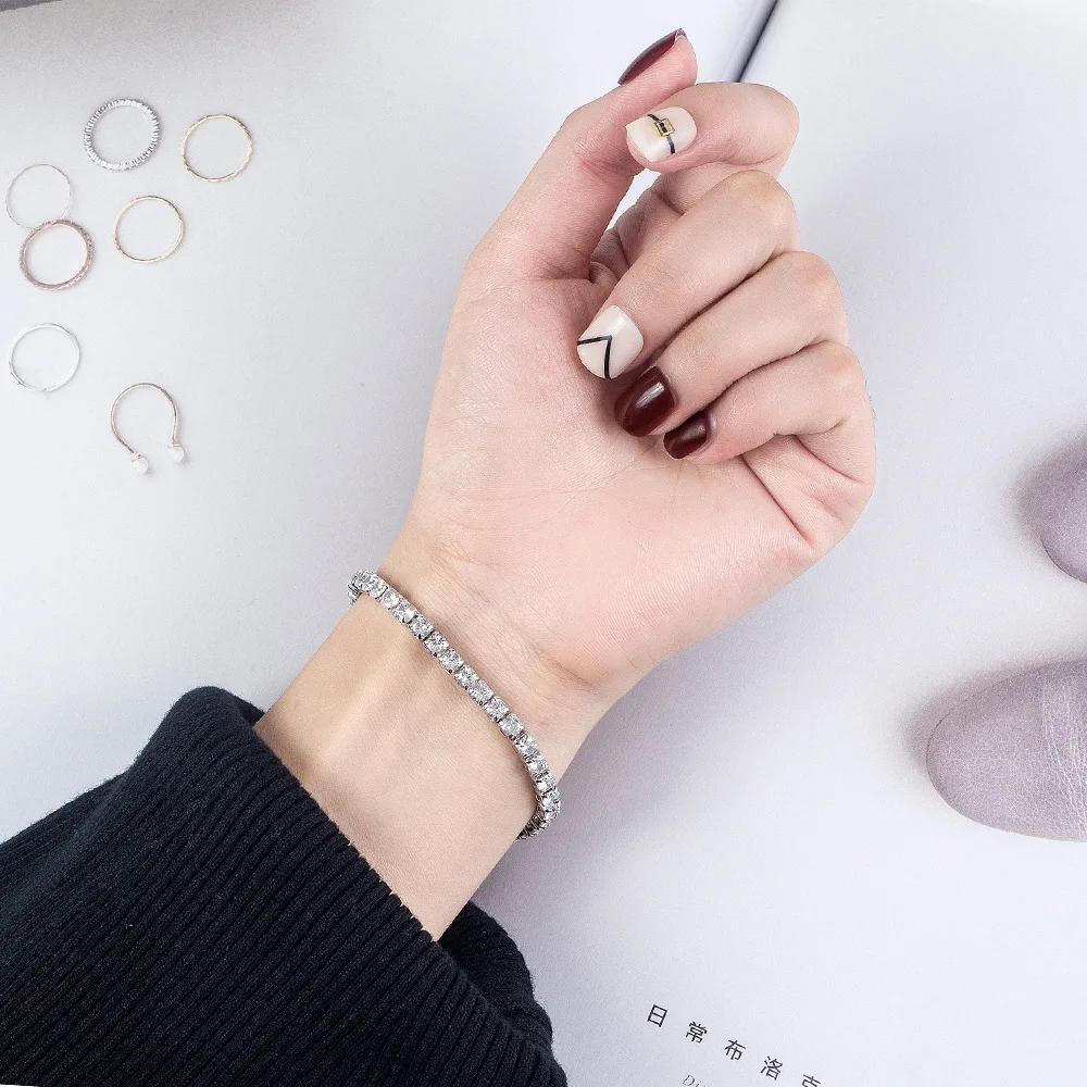 Noble Copper Bracelet Zirconia Tennis Ball Women Fashion Simple Engagement Wedding Charm Jewelry 4mm Width