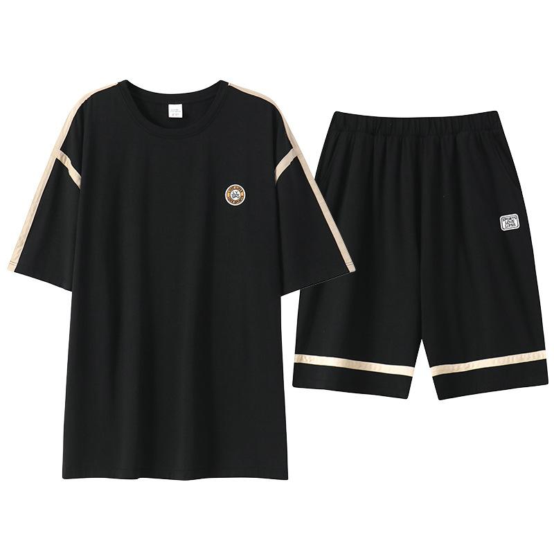 1011 new pajamas men's summer thin short-sleeved shorts large-size loungewear can be worn outside pure cotton summer suit