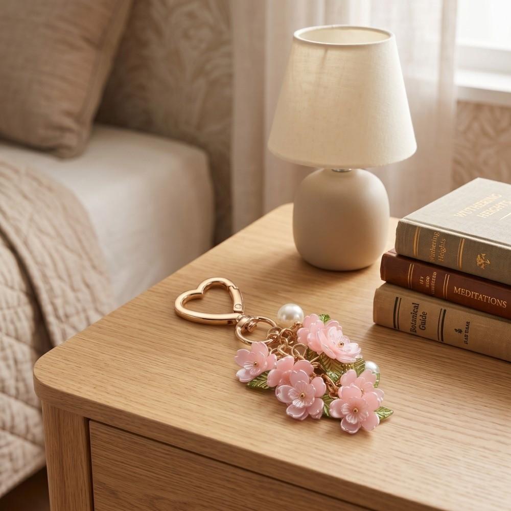 Porte-clés Romantique en Forme de Cœur Élégant Pendentif Fleur Charme Tendance pour Sac Accessoire de Sac à Dos