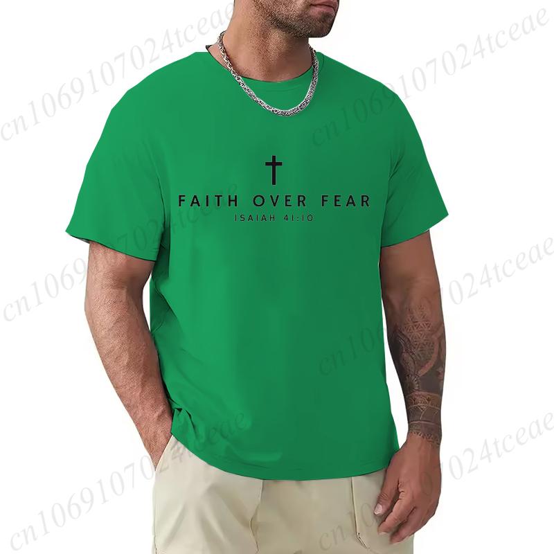Oversized Mens Tshirts Summer Faith Over Fear Print Tee Shirt Funny Christian Jesus Design Street Short Sleeve Top Men Clothes