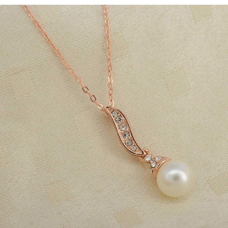 European and American Style Jewelry Set Diamond Angel Wings Pearl Rhinestone Stud Necklace