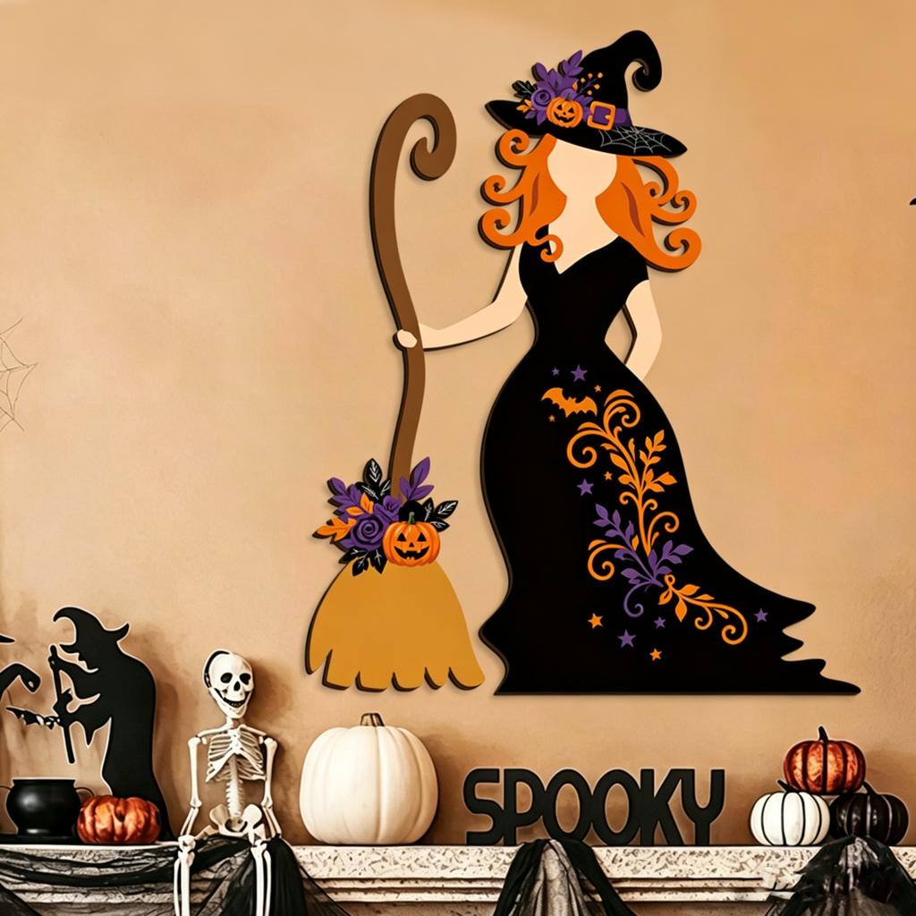 Wooden Halloween Hanging Ornaments for Party, Pumpkin Witch Wall for Home Decor